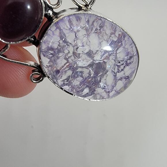 Handmade Silver Pendant with Crackled Amethyst and Deep Purple Gem - Picture 4 of 10